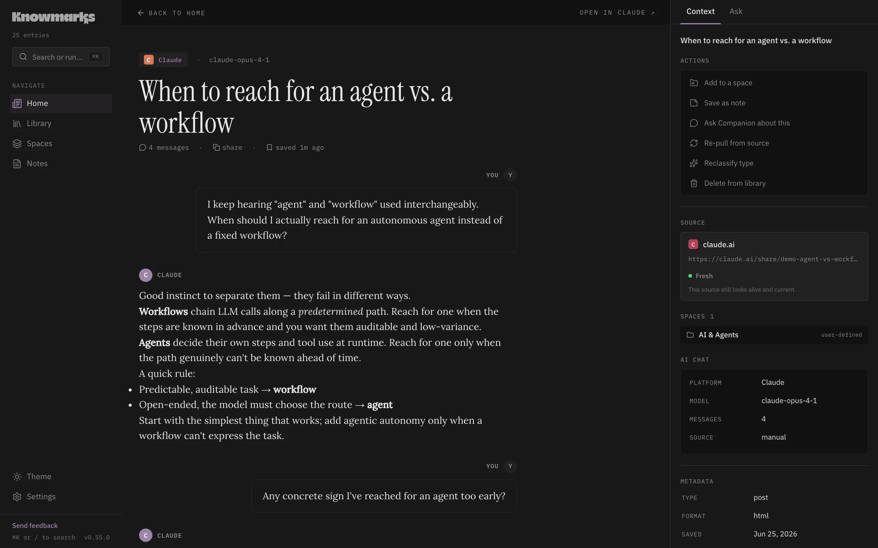 AI chats render view in the Knowmarks reader